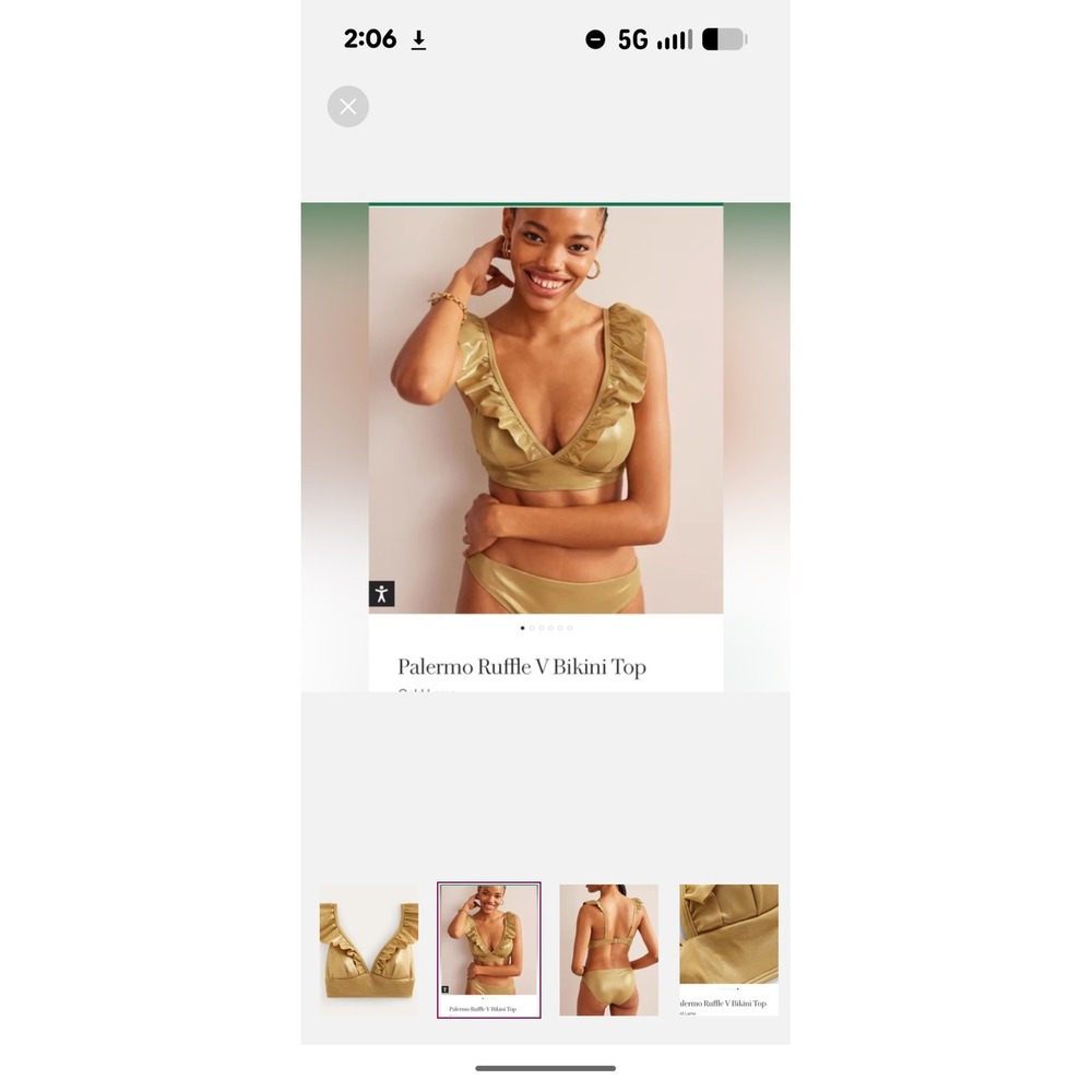 Boden Palermo Ruffle V Bikini Set Gold Metallic‎ Lame Two Piece Swimsuit 8/10 - Picture 3 of 14